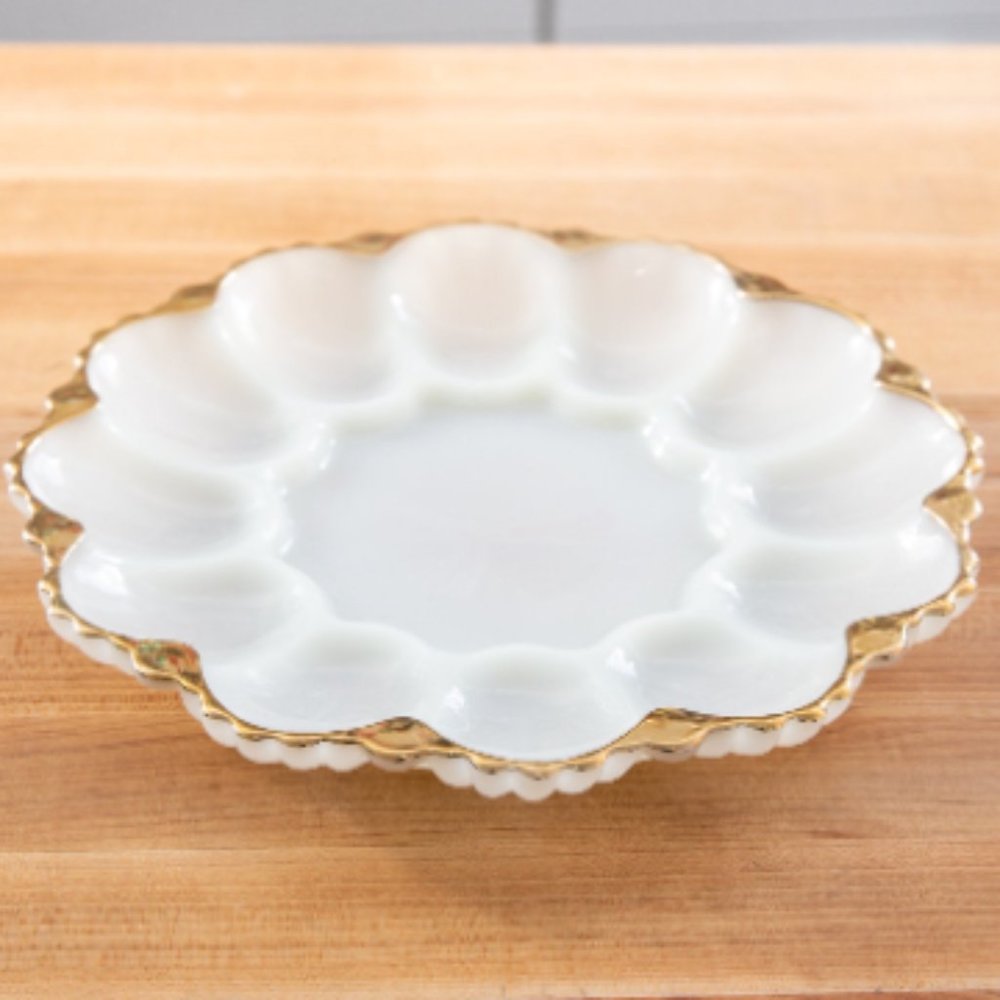 Vintage Milk Glass Anchor Hocking Deviled EggPlate